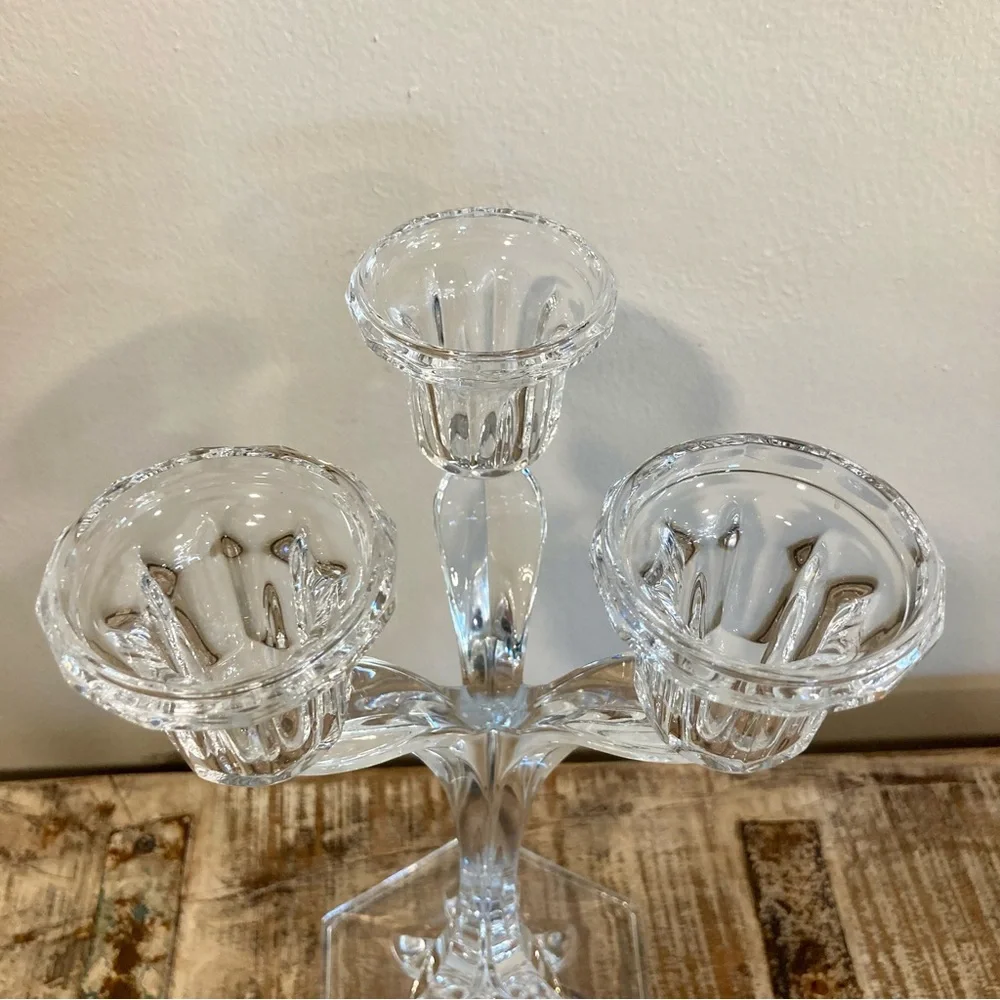 Crystal Candle Holder Candelabra 3-Light Candlestick Holder 10 3/4” Tall Clear